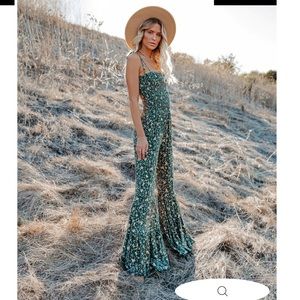 FELICITY FLORAL SMOCKED FLARED LEG JUMPSUIT